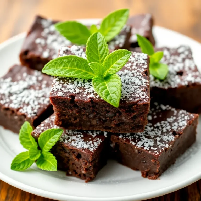 A stack of decadent chocolate brownies with a rich, fudgy interior and a glossy, crackly top, perfect for satisfying any chocolate craving.