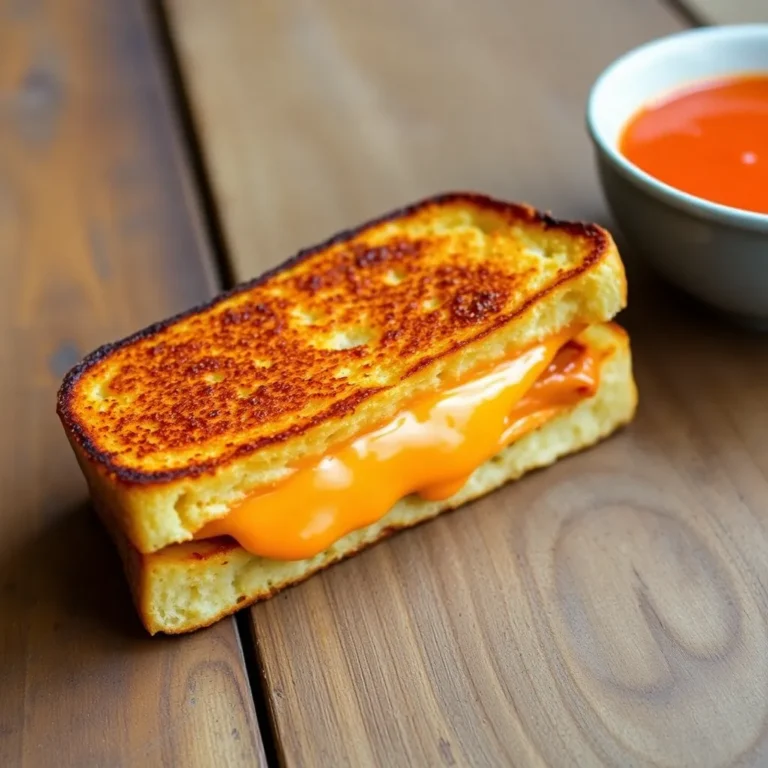 A golden-brown grilled cheese sandwich with melted cheddar and mozzarella cheeses oozing out, served on a wooden cutting board.