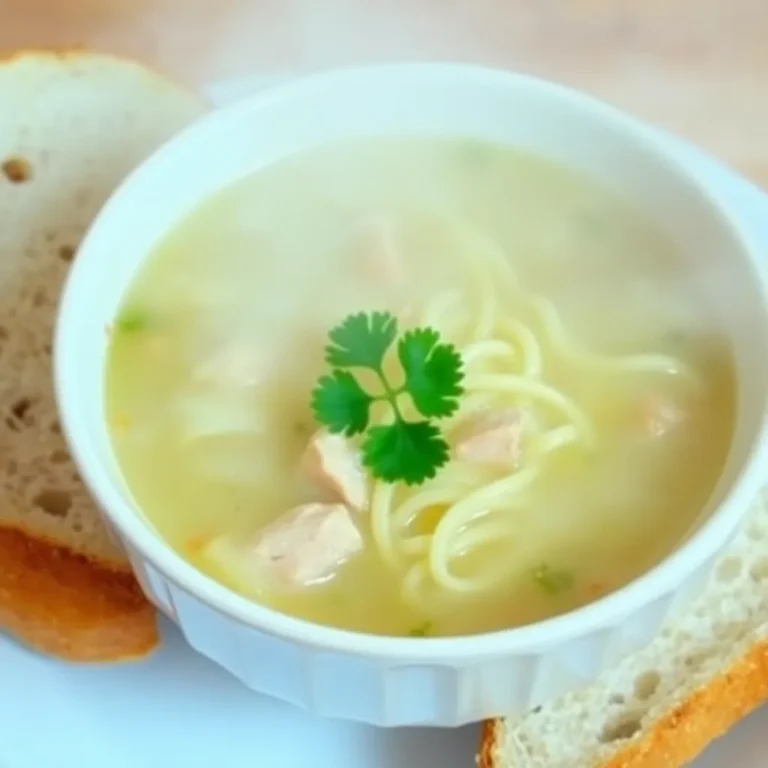 A comforting bowl of hearty chicken noodle soup filled with tender chicken pieces, egg noodles, sliced carrots, and celery in a savory broth, garnished with fresh parsley.