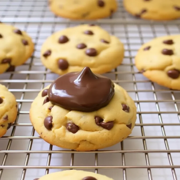 A stack of freshly baked chocolate chip cookies with golden-brown edges and gooey centers, loaded with melted chocolate chunks.