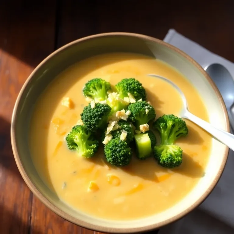 A warm bowl of creamy broccoli cheddar soup, filled with tender broccoli florets and melted sharp cheddar cheese, garnished with a sprinkle of freshly ground black pepper, served alongside a slice of crusty bread.